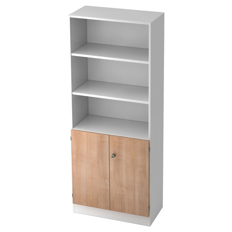 Kast SIGNA K 6770 SG in het wit met drie open vakken en een onderkast in walnootkleur van hjh OFFICE PRO