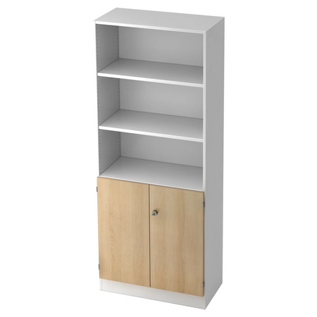 Kast SIGNA K 6770 SG in wit en eiken met drie open planken en een onderkast met twee deuren van hjh OFFICE PRO