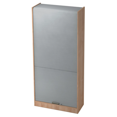 Archiefkast SIGNA R 90 in walnootlook met zilverkleurig kunststof front en streepgreep van hjh OFFICE PRO