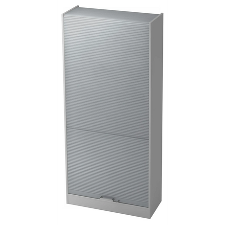 Grijze metalen archiefkast SIGNA R 90 met lamellendeuren en chromen handgreep van hjh OFFICE PRO