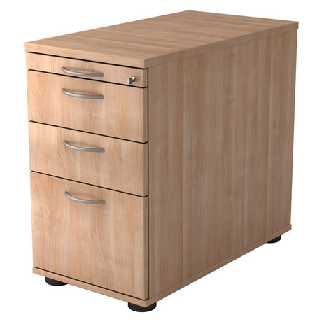 Standcontainer SIGNA SC40 in walnoot-look met vier lades en zilverkleurige booggrepen van hjh OFFICE PRO