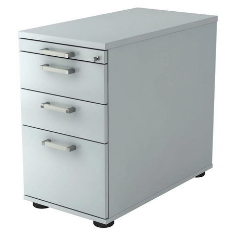 Grijze metalen standcontainer SIGNA SC40 met vier laden en chromen handgrepen van hjh OFFICE PRO