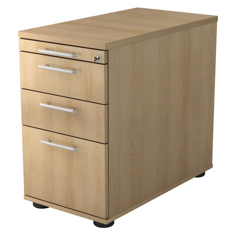 Standcontainer SIGNA SC40 in eikenlook met vier laden en zilverkleurige relinggrepen van hjh OFFICE PRO