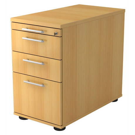 Standcontainer SIGNA SC40 in licht beukenlook met vier laden en zilverkleurige relinggrepen van hjh OFFICE PRO