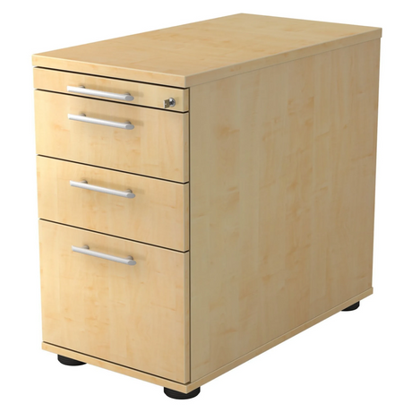 Standcontainer SIGNA SC40 in esdoornlook met vier laden en zilverkleurige relinggrepen van hjh OFFICE PRO