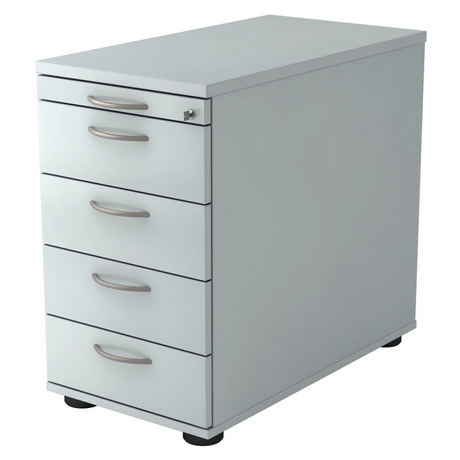 Grijze metalen standcontainer SIGNA SC50 met vijf laden en booggrepen van hjh OFFICE PRO
