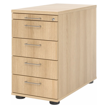 Standcontainer SIGNA SC50 in eikenlook met vier laden en zilverkleurige beugelgrepen van hjh OFFICE PRO