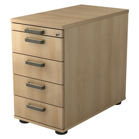 Standcontainer SIGNA SC50 in eikenlook met vijf laden en gestreepte grepen van hjh OFFICE PRO
