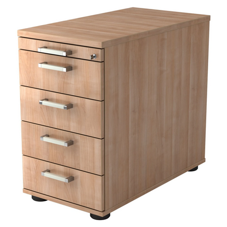 Standcontainer SIGNA SC50 in walnoot-look met vijf laden en chromen grepen van hjh OFFICE PRO