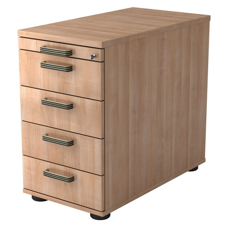Standcontainer SIGNA SC50 in walnoot-look met vijf laden en streepgrepen van hjh OFFICE PRO