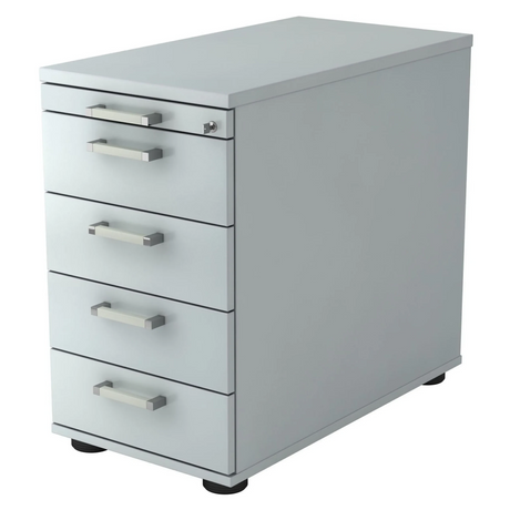 Grijze metalen Standcontainer SIGNA SC50 met vijf laden en chromen handgrepen van hjh OFFICE PRO