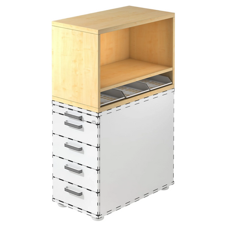 Standcontainer SIGNA SCA1 in esdoornoptiek met wit korpus en vijf laden van hjh OFFICE PRO