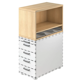Standcontainer SIGNA SCA1 in eikenlook met wit korpus, vijf laden en een open vak van hjh OFFICE PRO