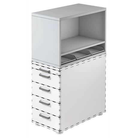 Grijze Standcontainer SIGNA SCA1 met vijf laden en een open vak van hjh OFFICE PRO