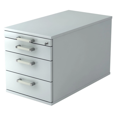 Grijze metalen Rolcontainer SIGNA TC30 met vier laden en chromen grepen van hjh OFFICE PRO