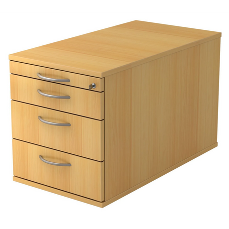 Rolcontainer SIGNA TC30 in beukenlook met vier laden en zilverkleurige booggrepen van hjh OFFICE PRO