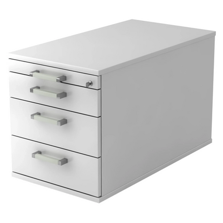 Witte metalen Rolcontainer SIGNA TC30 met vier laden en chromen handgrepen van hjh OFFICE PRO