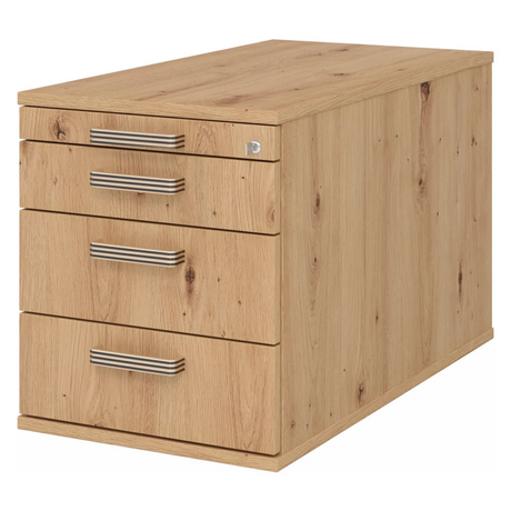 Rolcontainer SIGNA TC30 in eikenhoutlook met vier laden en gestreepte grepen van hjh OFFICE PRO