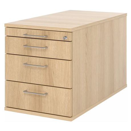 Rolcontainer SIGNA TC30 in eikenlook met vier laden en zilverkleurige beugelhandgrepen van hjh OFFICE PRO