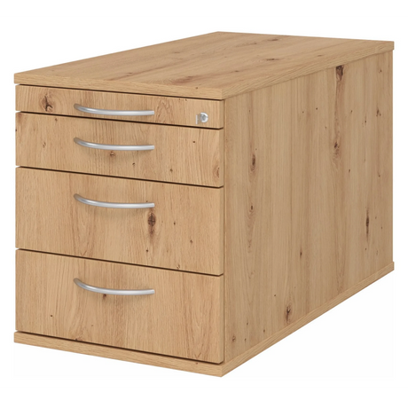 Rolcontainer SIGNA TC30 in asteike-look met vier laden en zilverkleurige booggrepen van hjh OFFICE PRO