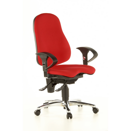 Professionele bureaustoel SITNESS 10 met rode stoffen bekleding, zwarte armleuningen en chromen onderstel van Topstar