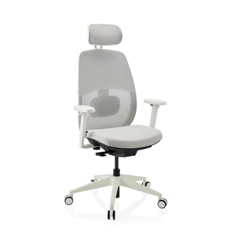 Professionele bureaustoel Skandis Pro in grijs met wit frame en hoofdsteun van hjh OFFICE