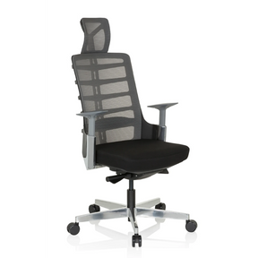 High end bureaustoel SKARIF in zwart en grijs met netrugleuning en hoofdsteun van hjh OFFICE