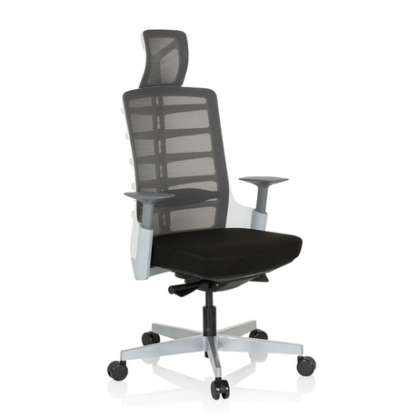 High end bureaustoel SKARIF in wit, grijs en zwart met netrugleuning en hoofdsteun van hjh OFFICE
