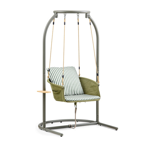 Groene Hangstoel Skylo met gestreept kussen en grijs frame van hjh LIVING