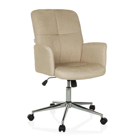 Thuisgebruik bureaustoel SOLAO 400 met beige stoffen bekleding en glanzend stervormig onderstel op wielen van hjh OFFICE