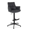 Antracietkleurige barkruk SOLAO LIFE HIGH met bekleding, armleuningen en zwart voetkruis van hjh LIVING
