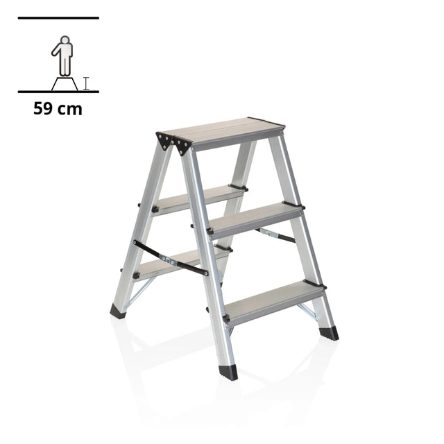 Aluminium klaptrap SOLID met drie treden en een hoogte van 59 cm van hjh OFFICE