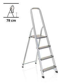Zilveren aluminium Klaptrap SOLID II met vier treden en handrail van hjh OFFICE
