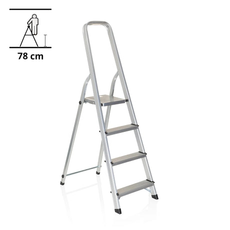 Zilveren aluminium Klaptrap SOLID II met vier treden en handrail van hjh OFFICE