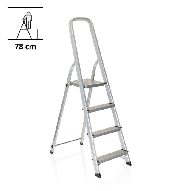 Zilveren aluminium Klaptrap SOLID II met vier treden en handrail van hjh OFFICE