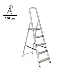Aluminium Klaptrap SOLID III met vijf treden en veiligheidsbeugel van hjh OFFICE