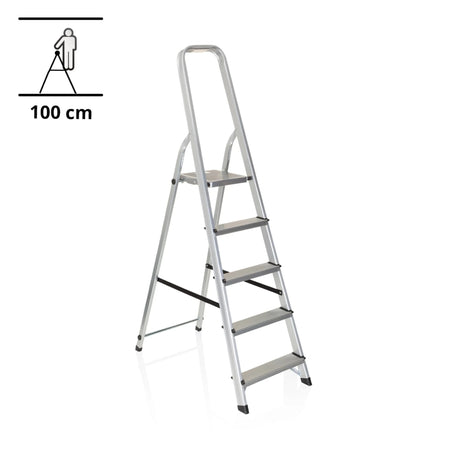 Aluminium Klaptrap SOLID III met vijf treden en veiligheidsbeugel van hjh OFFICE