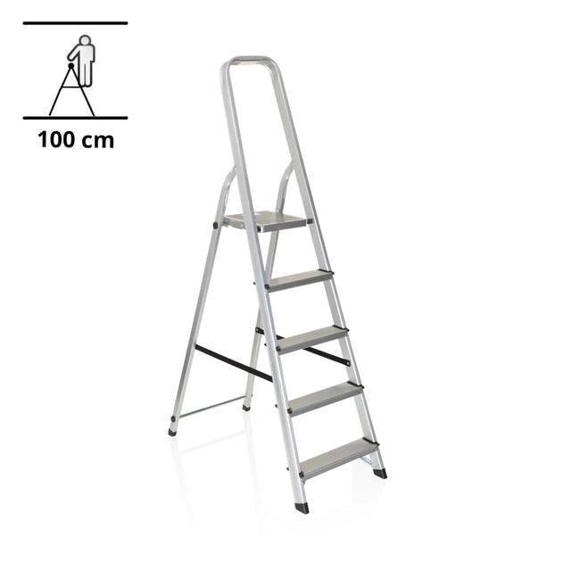 Aluminium Klaptrap SOLID III met vijf treden en veiligheidsbeugel van hjh OFFICE