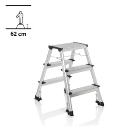 Aluminium Klaptrap SOLID IV met drie treden en zwarte standvoeten van hjh OFFICE