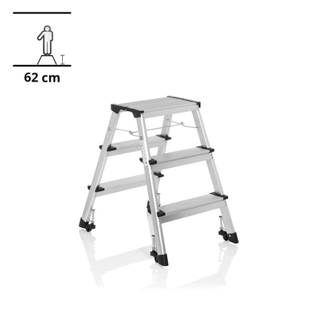 Aluminium Klaptrap SOLID IV met drie treden en zwarte standvoeten van hjh OFFICE