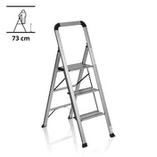 Klaptrap SOLID V van zilverkleurig aluminium met drie treden en veiligheidsbeugel van hjh OFFICE