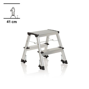 Tweetraps Klaptrap SOLID VI van zilverkleurig aluminium met zwarte rubberen voetjes van hjh OFFICE