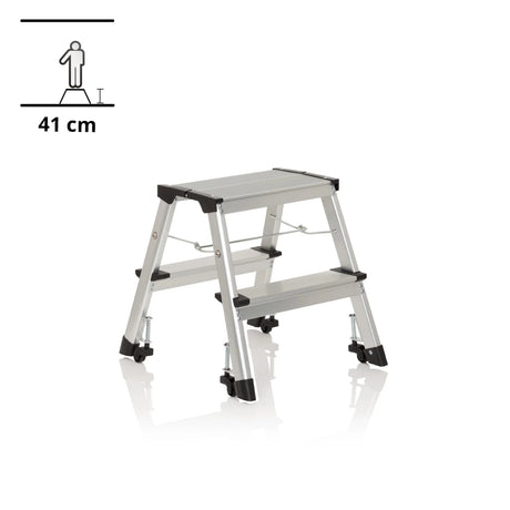 Tweetraps Klaptrap SOLID VI van zilverkleurig aluminium met zwarte rubberen voetjes van hjh OFFICE