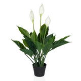 Kunstplant SPATHIPHYLLUM in groen en wit met drie bloemen in een zwarte pot van hjh OFFICE