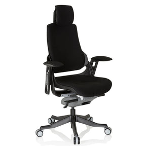 Zwarte Professionele bureaustoel SPEKTRE BLACK met stoffen bekleding, hoofdsteun en armleuningen van hjh OFFICE