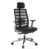 High end bureaustoel SPINIO ELITE L met zwarte netbekleding en lederen zitting van hjh OFFICE