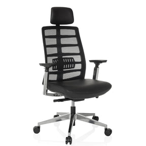 High end bureaustoel SPINIO ELITE L met zwarte netbekleding en lederen zitting van hjh OFFICE