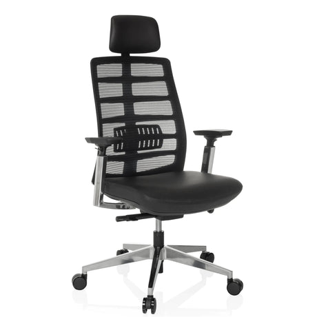 High end bureaustoel SPINIO ELITE L met zwarte netbekleding en lederen zitting van hjh OFFICE
