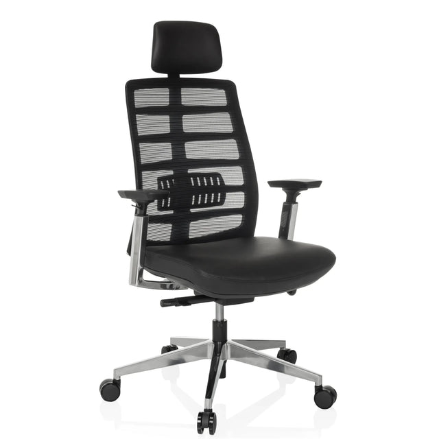 High end bureaustoel SPINIO ELITE L met zwarte netbekleding en lederen zitting van hjh OFFICE