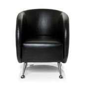 Zwarte gestoffeerde fauteuil ST. LUCIA met gladde kunstlederen bekleding en vier verchroomde poten van hjh OFFICE